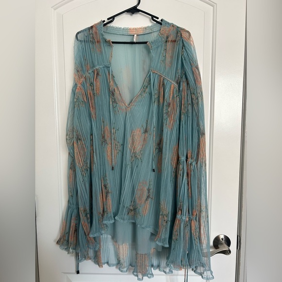 Free People Dhalia Tunic Blue and Orange Top Dress size small boho romantic - Picture 5 of 16